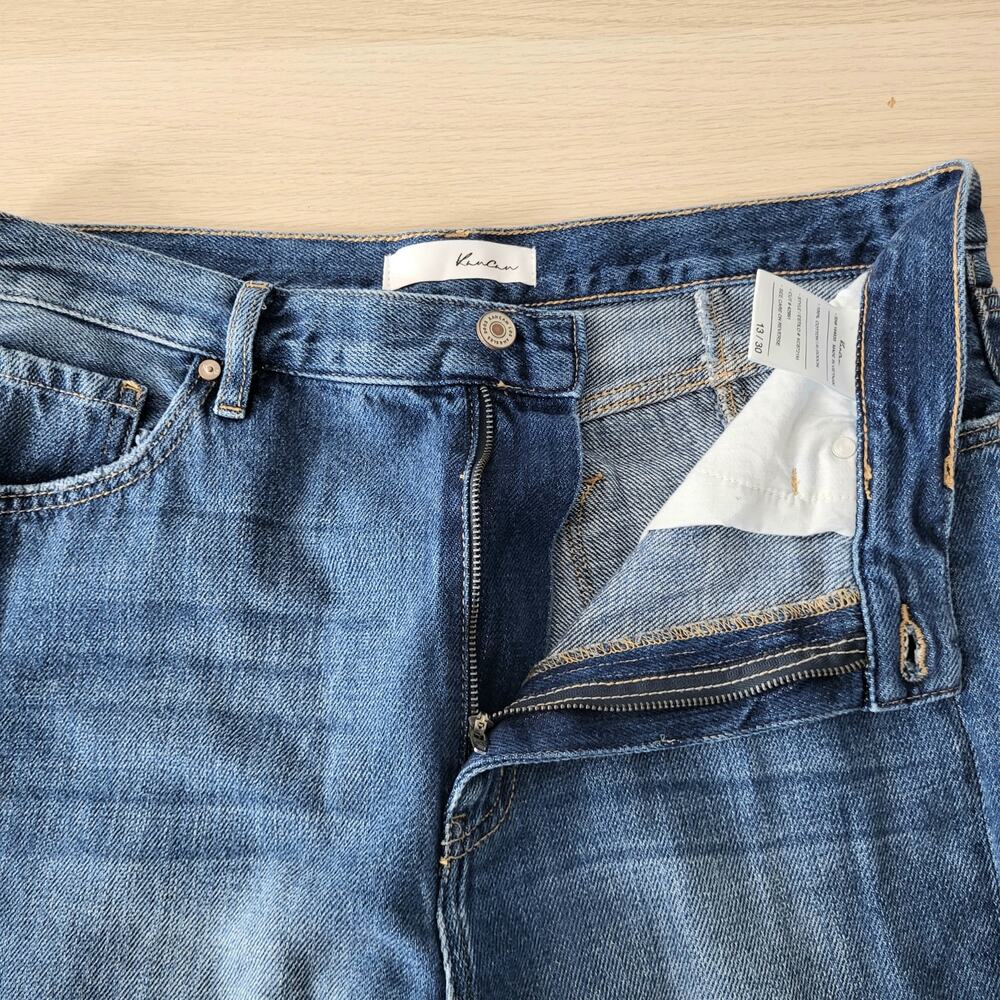 Kancan Medora High Rise 90s Slit Raw Hem Straight Leg Jeans Medium Wash 13 30 - Picture 6 of 13